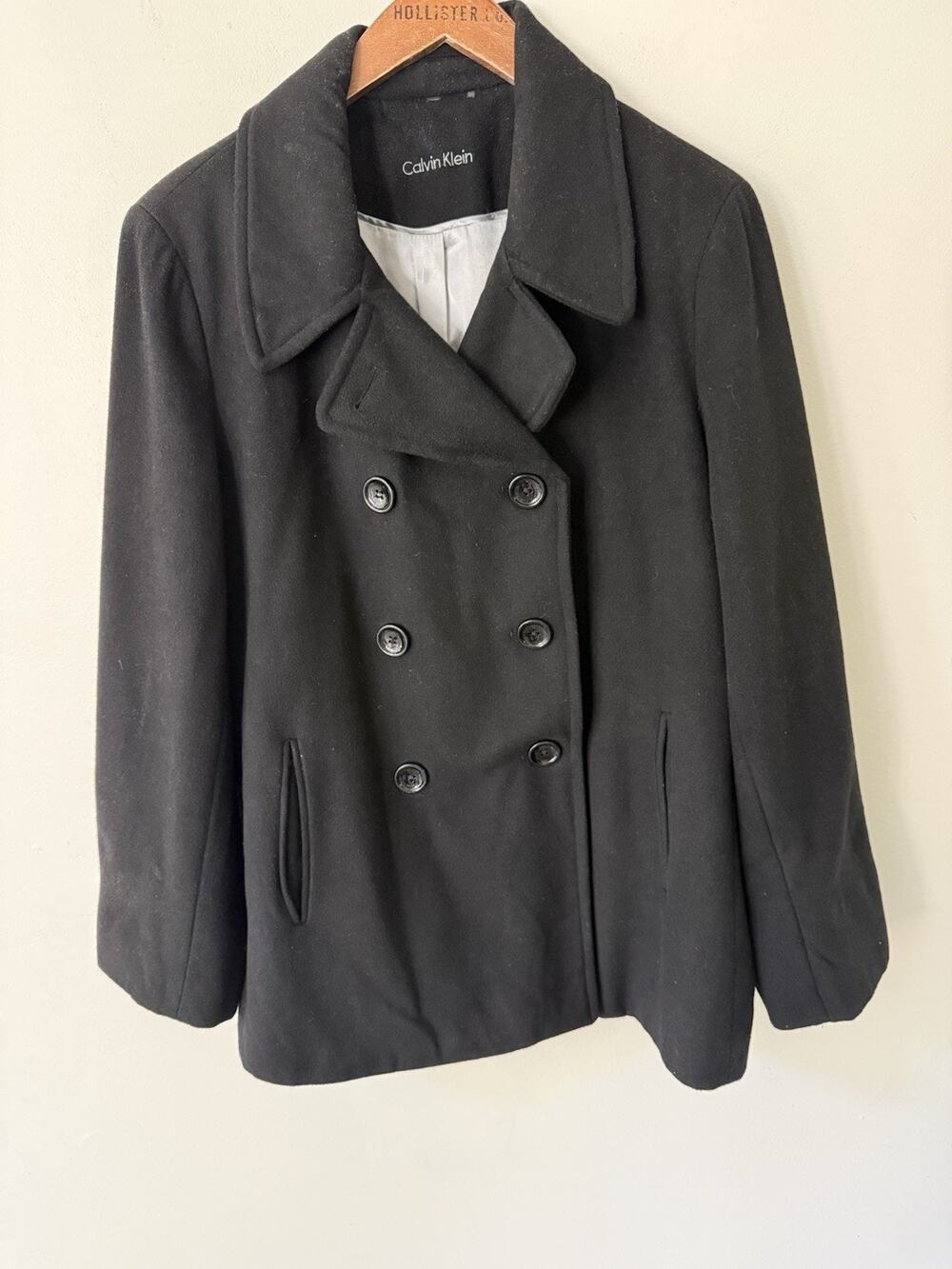 Calvin Klein Womens Wool Blend Double-Breasted Peacoat Black Lined Size 16